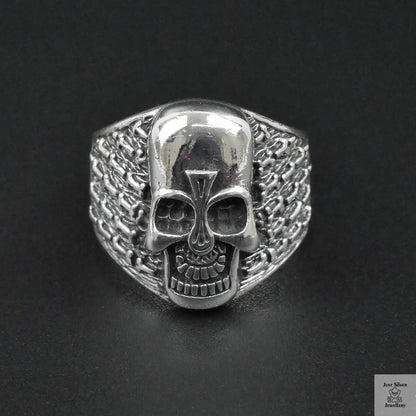 Silver Bold "Aztec Skull" Gents Ring Just Silver Jewellery