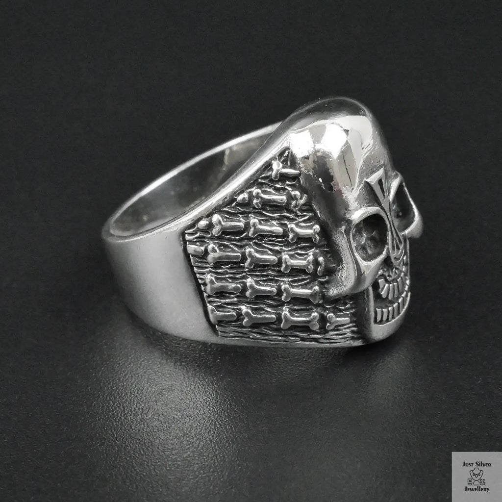 Silver Bold "Aztec Skull" Gents Ring Just Silver Jewellery