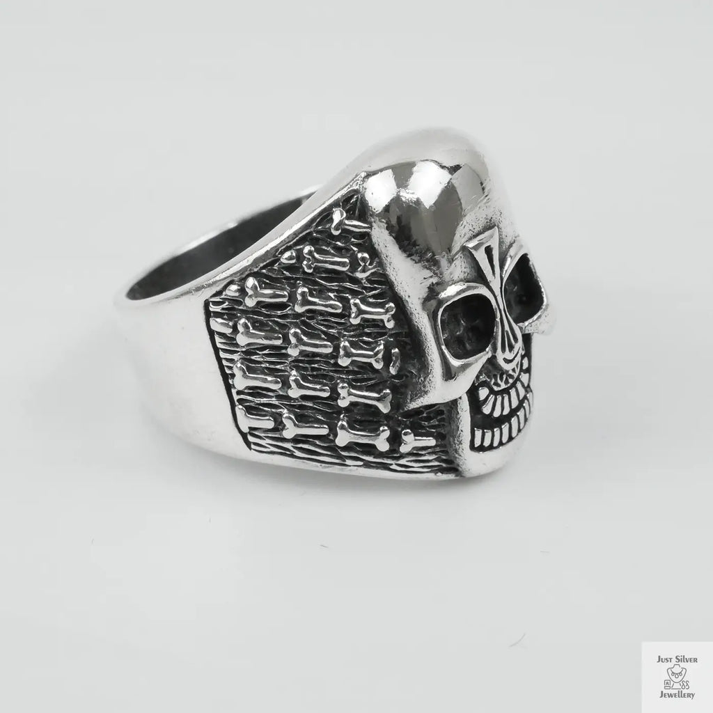 Silver Bold "Aztec Skull" Gents Ring Just Silver Jewellery