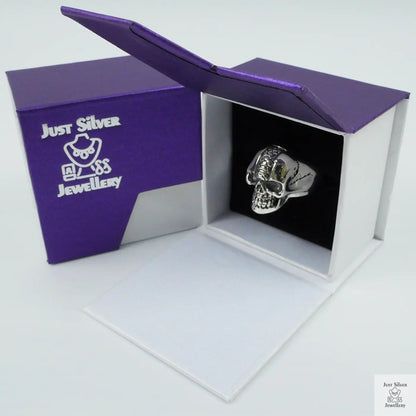 Silver Bold "Snake Skin Skull " Gents Ring Just Silver Jewellery