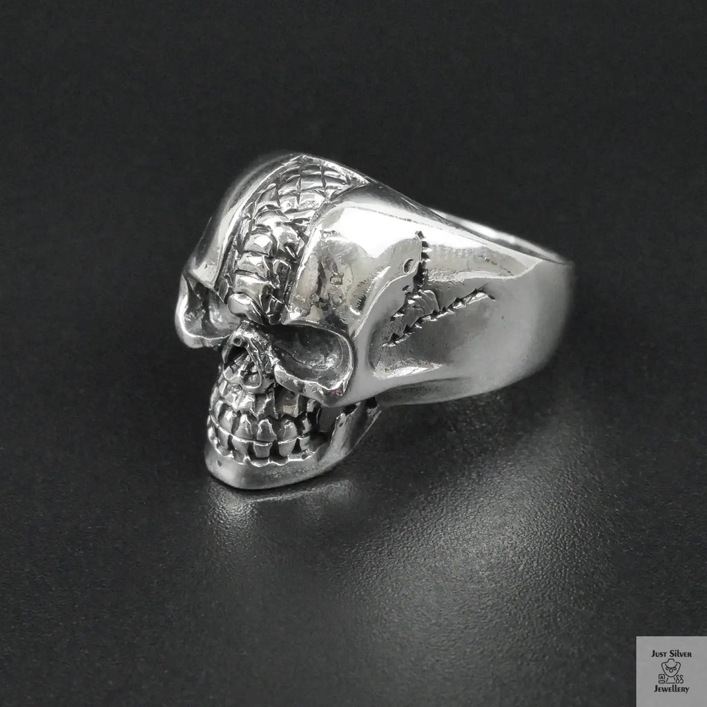 Silver Bold "Snake Skin Skull " Gents Ring Just Silver Jewellery