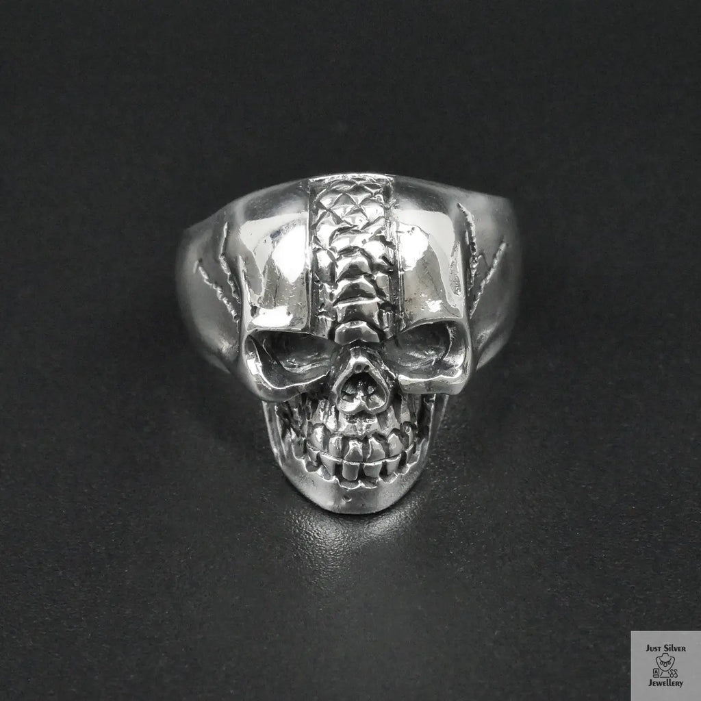 Silver Bold "Snake Skin Skull " Gents Ring Just Silver Jewellery