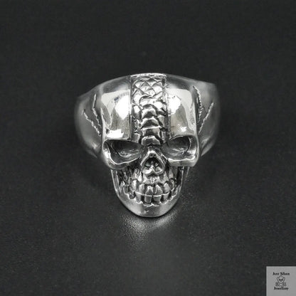 Silver Bold "Snake Skin Skull " Gents Ring Just Silver Jewellery