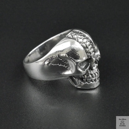 Silver Bold "Snake Skin Skull " Gents Ring Just Silver Jewellery