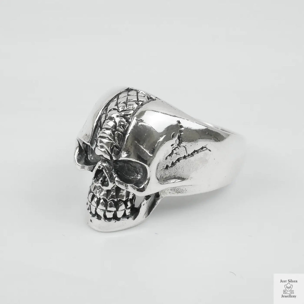 Silver Bold "Snake Skin Skull " Gents Ring Just Silver Jewellery