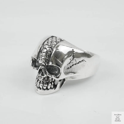 Silver Bold "Snake Skin Skull " Gents Ring Just Silver Jewellery