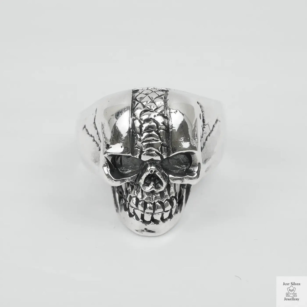 Silver Bold "Snake Skin Skull " Gents Ring Just Silver Jewellery