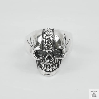 Silver Bold "Snake Skin Skull " Gents Ring Just Silver Jewellery
