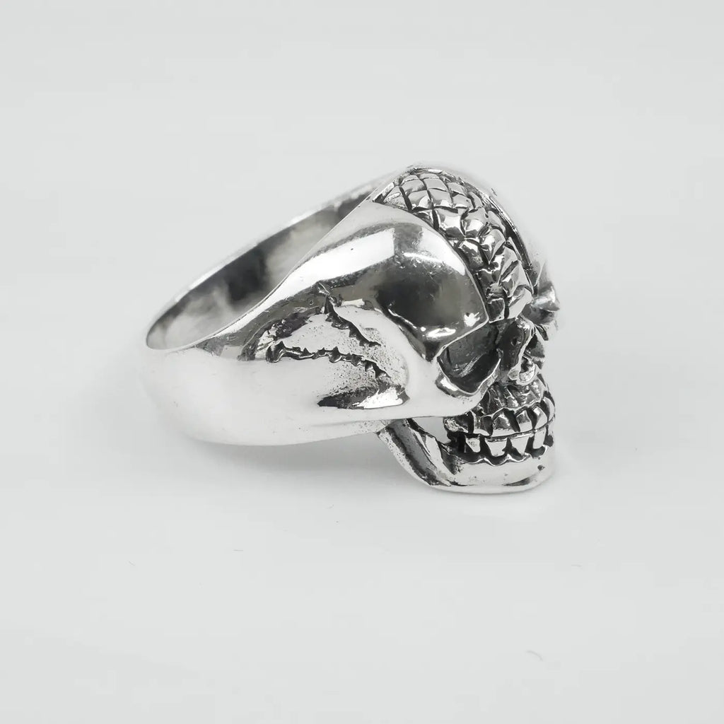 Silver Bold "Snake Skin Skull " Gents Ring Just Silver Jewellery