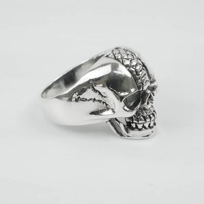 Silver Bold "Snake Skin Skull " Gents Ring Just Silver Jewellery
