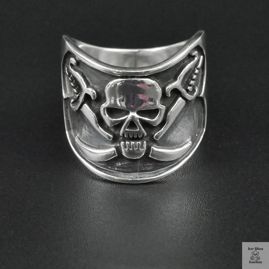 Silver Bold "Skull & Swords" Gents Ring Just Silver Jewellery