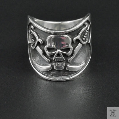 Silver Bold "Skull & Swords" Gents Ring Just Silver Jewellery