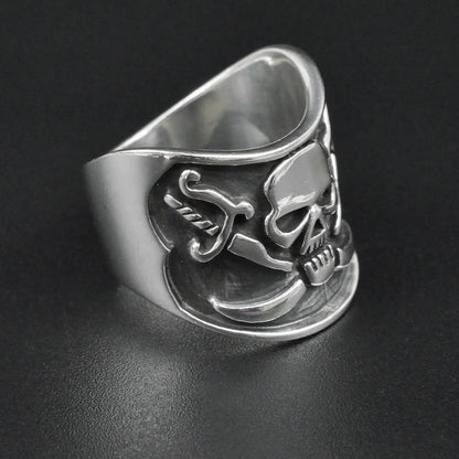 Silver Bold "Skull & Swords" Gents Ring Just Silver Jewellery