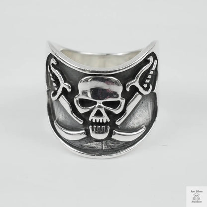 Silver Bold "Skull & Swords" Gents Ring Just Silver Jewellery