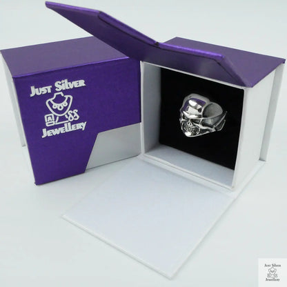 Silver Bold "Small Face Skull" Gents Ring Just Silver Jewellery