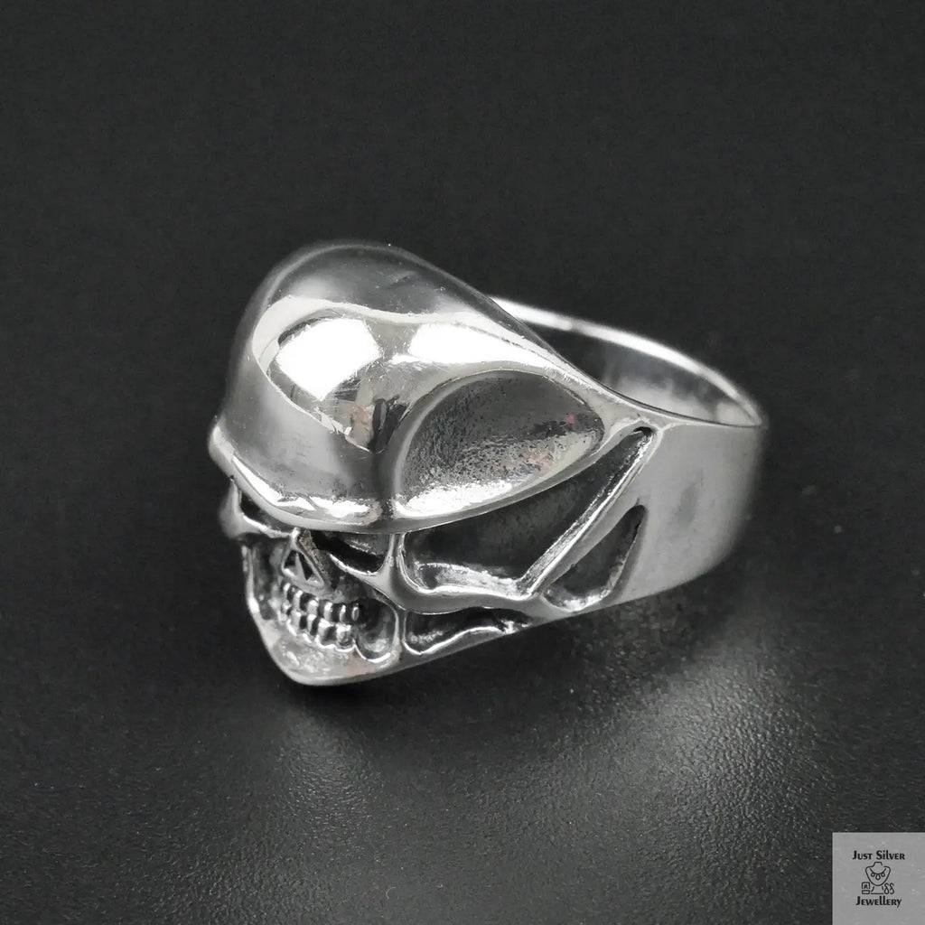 Silver Bold "Small Face Skull" Gents Ring Just Silver Jewellery