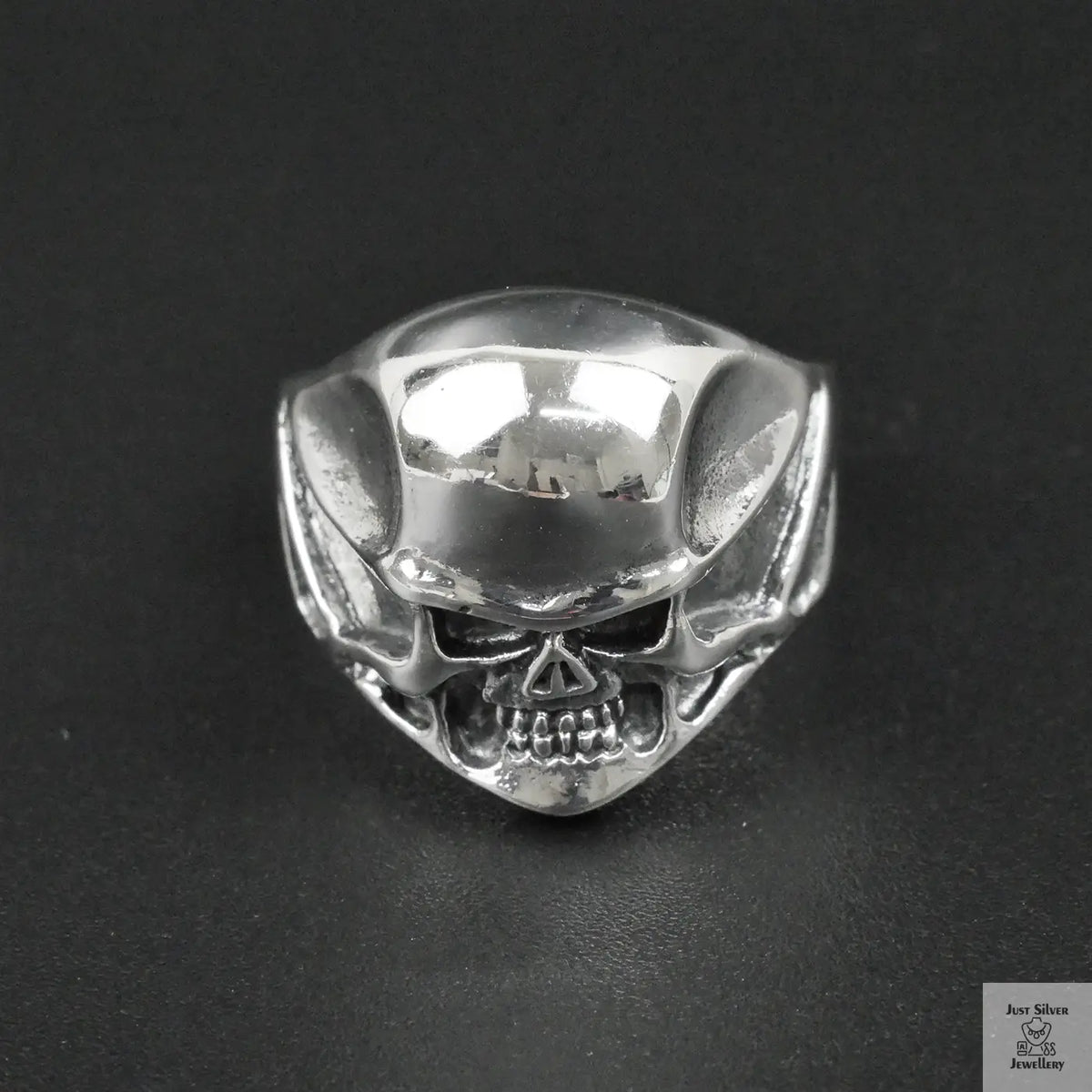 Silver Bold "Small Face Skull" Gents Ring Just Silver Jewellery