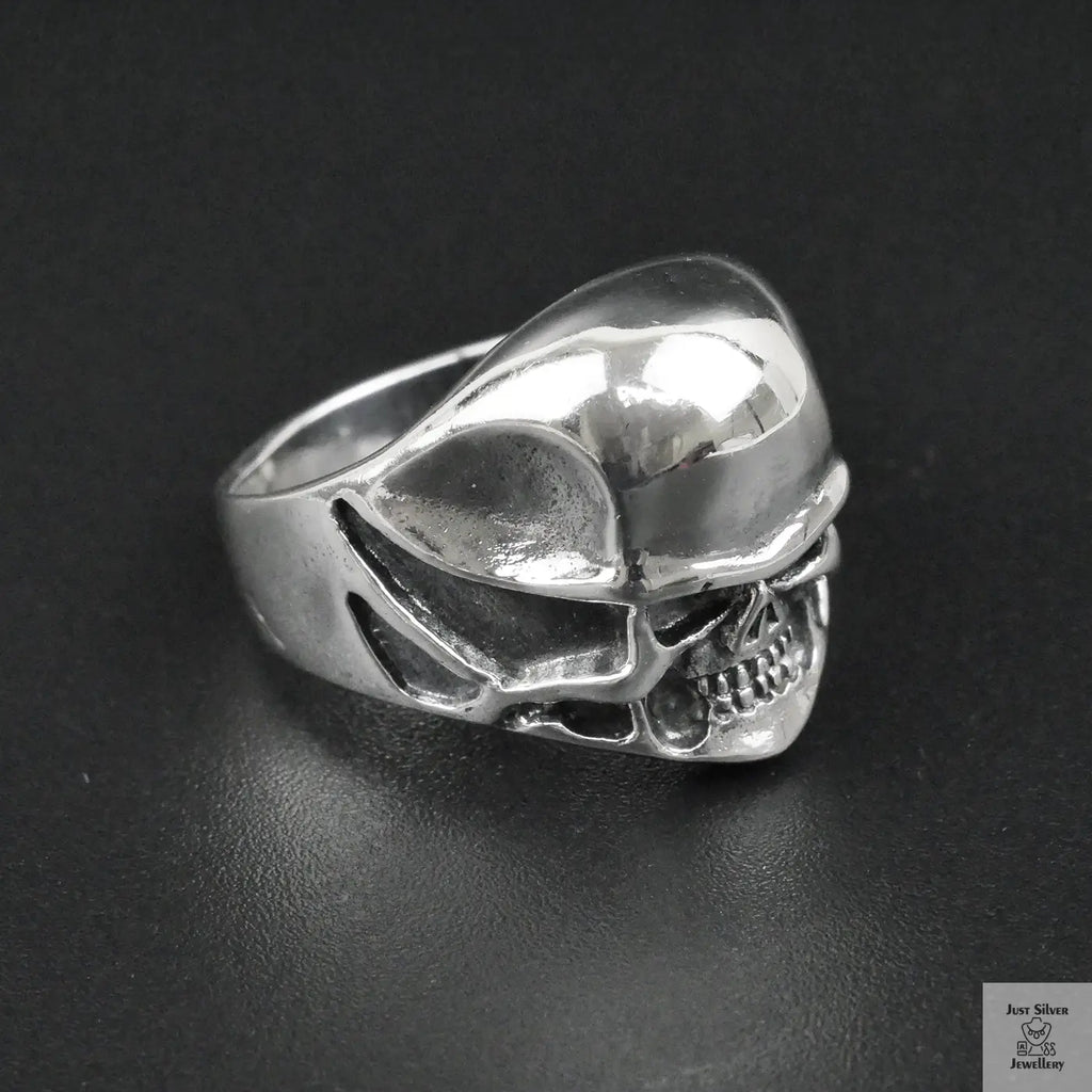 Silver Bold "Small Face Skull" Gents Ring Just Silver Jewellery