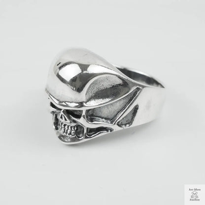 Silver Bold "Small Face Skull" Gents Ring Just Silver Jewellery