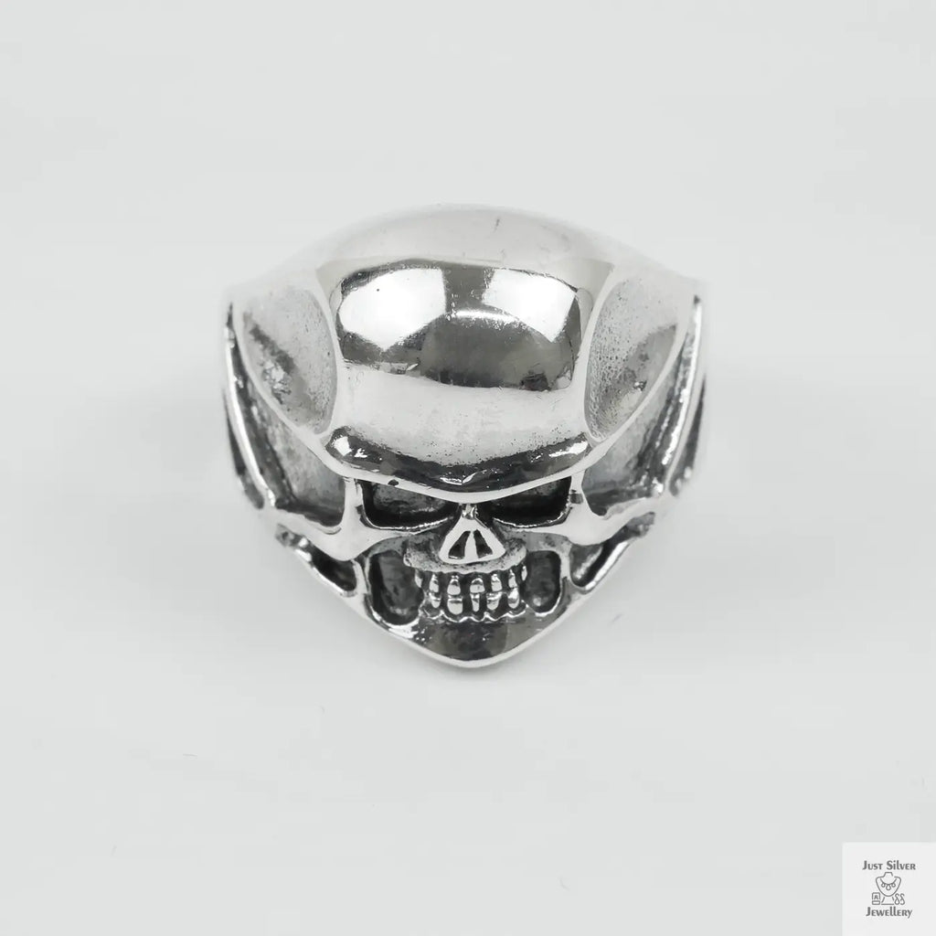Silver Bold "Small Face Skull" Gents Ring Just Silver Jewellery