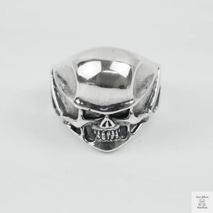 Silver Bold "Small Face Skull" Gents Ring Just Silver Jewellery