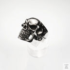 Silver skull ring on a white background