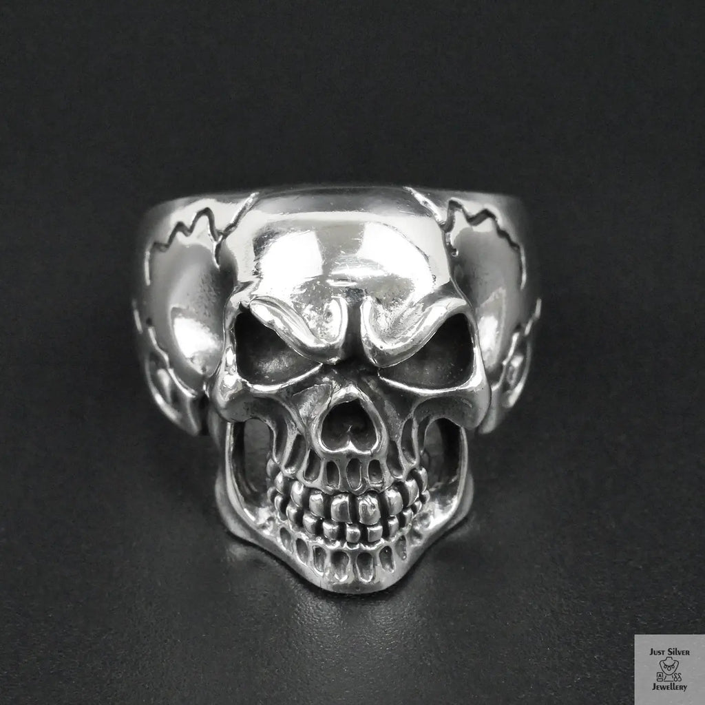 Silver Bold "Face Skull" Gents Ring Just Silver Jewellery