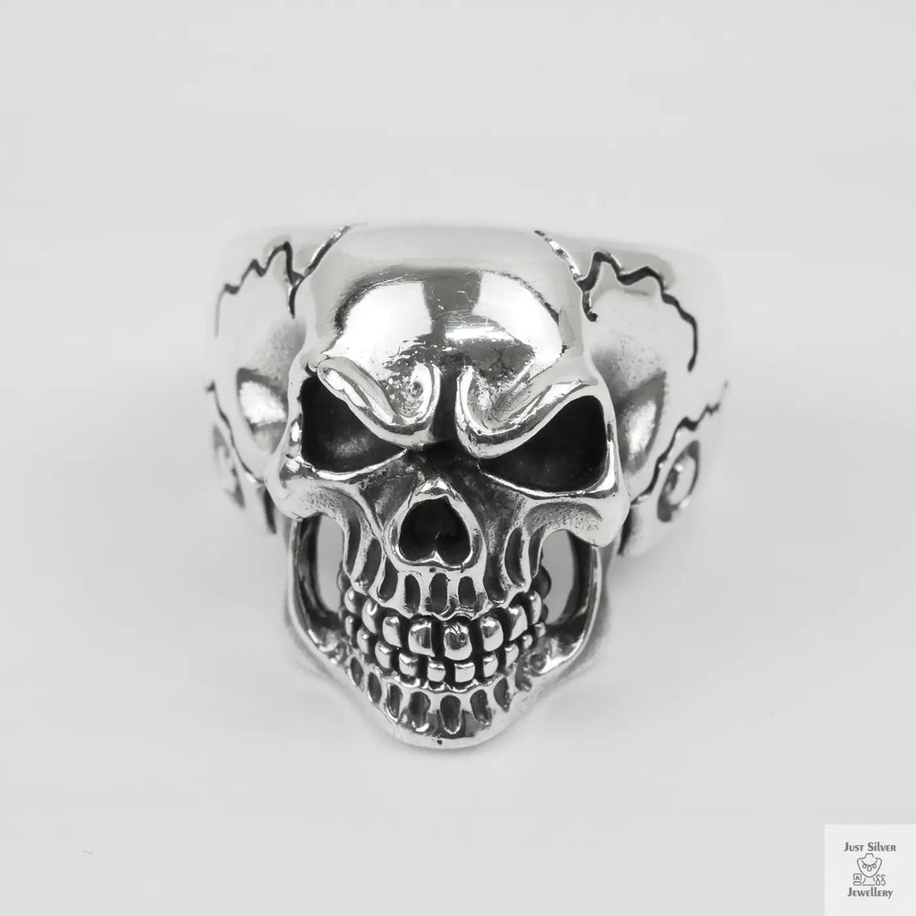 Silver Bold "Face Skull" Gents Ring Just Silver Jewellery