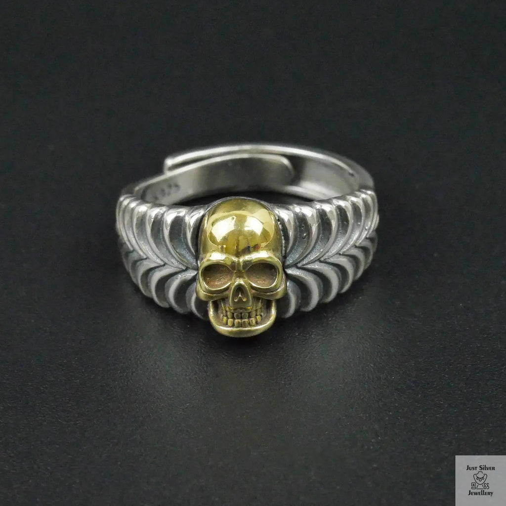 Silver Bold "Brass Skull" Gents Ring Just Silver Jewellery