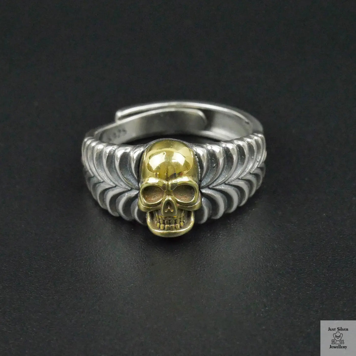 Silver Bold "Brass Skull" Gents Ring Just Silver Jewellery
