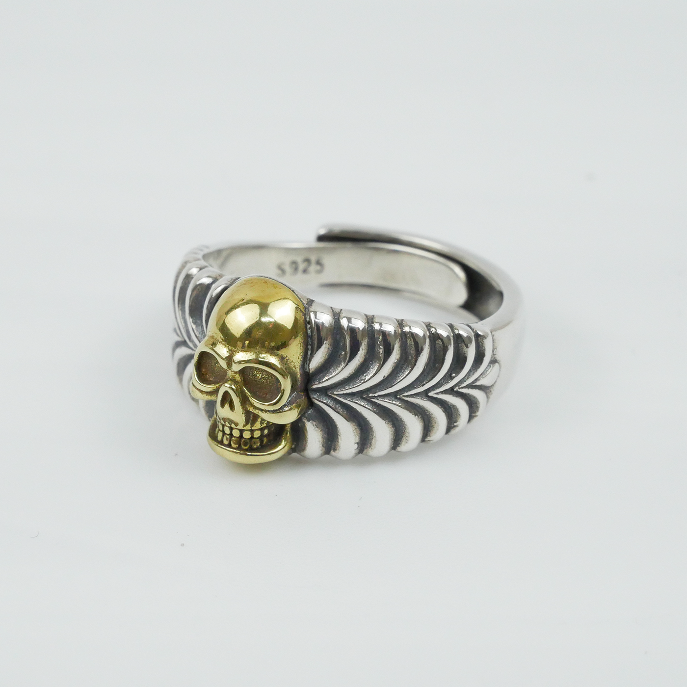Silver "Brass Skull" Gents Ring