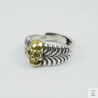Silver Bold "Brass Skull" Gents Ring Just Silver Jewellery