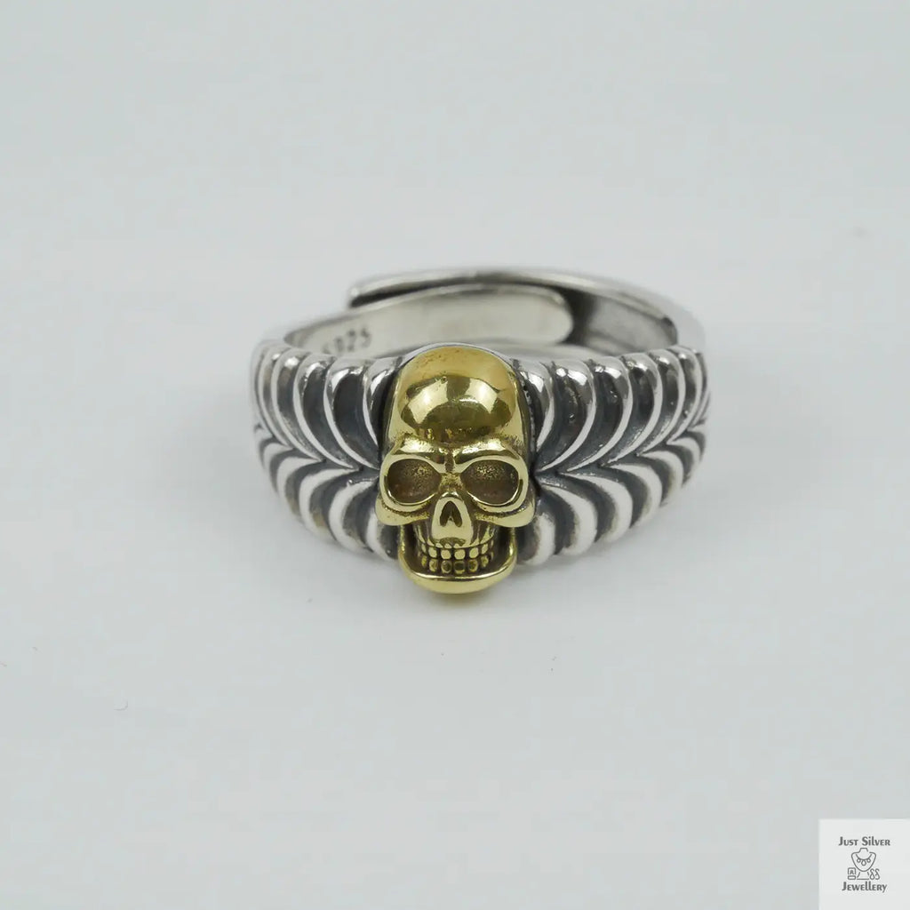 Silver Bold "Brass Skull" Gents Ring Just Silver Jewellery