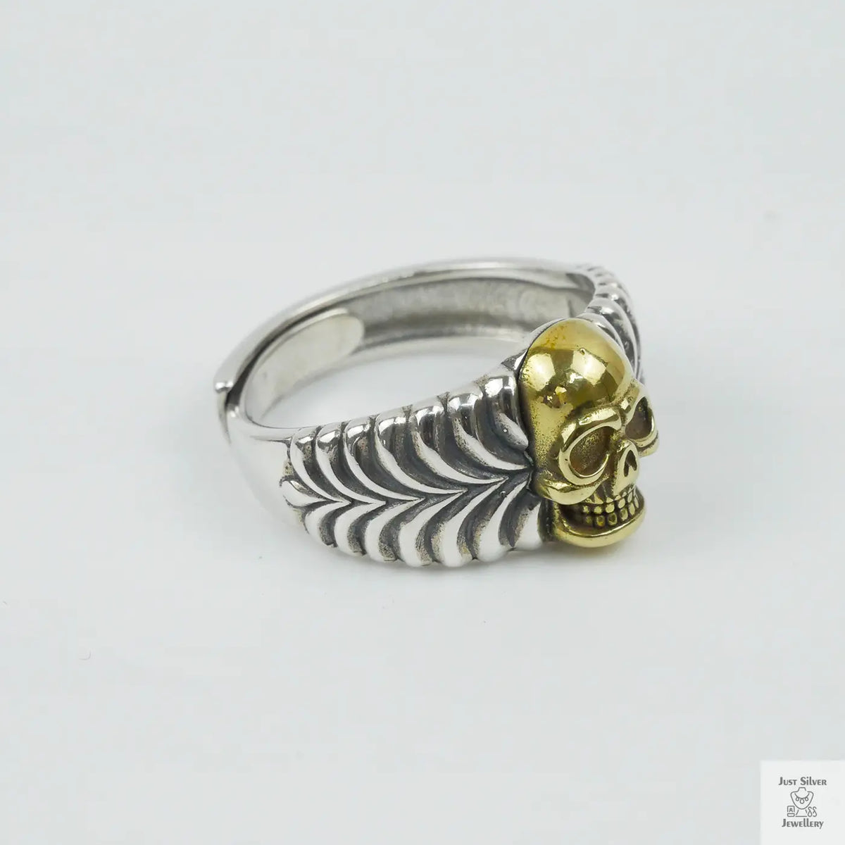 Silver Bold "Brass Skull" Gents Ring Just Silver Jewellery
