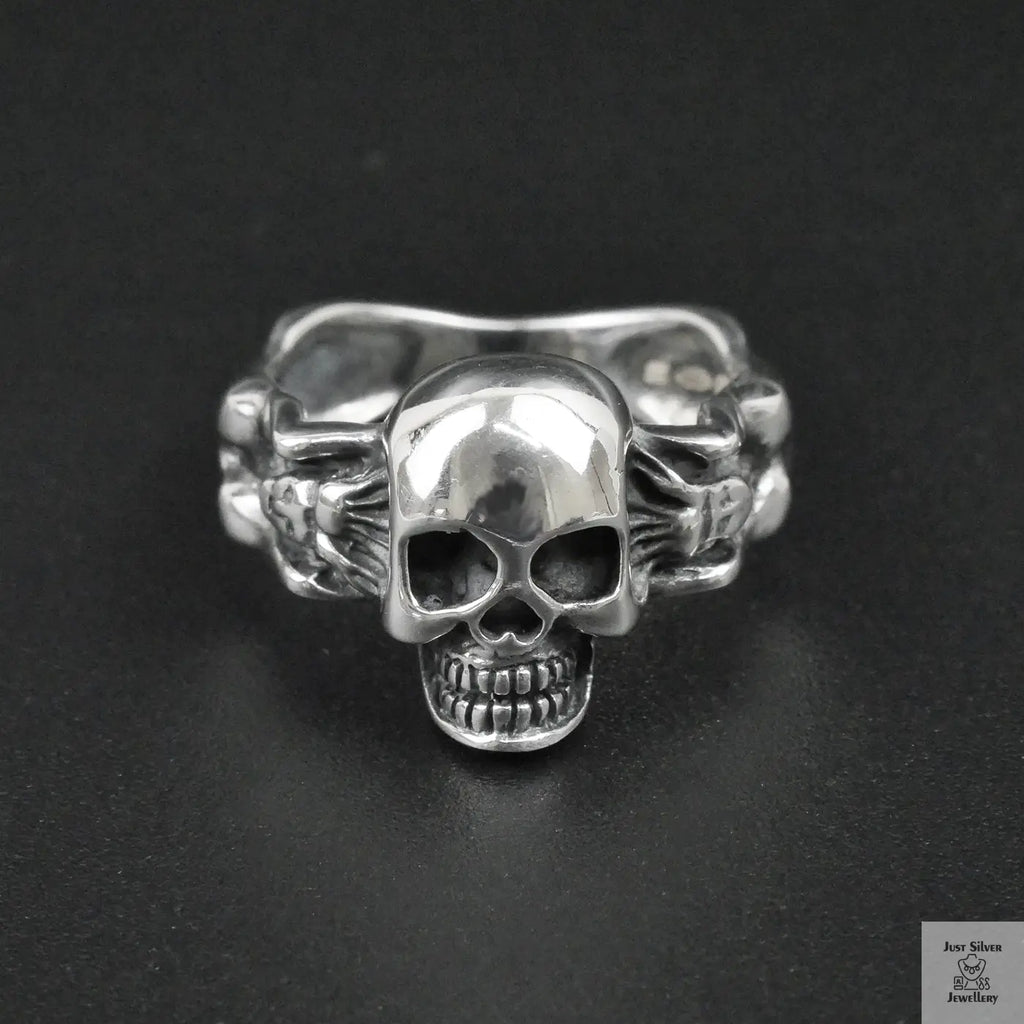 Silver Bold "Skull & Bone" Gents Ring Just Silver Jewellery