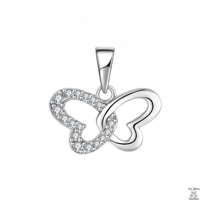 Silver Butterfly Hearts Natural Zircon Pendant Just Silver Jewellery