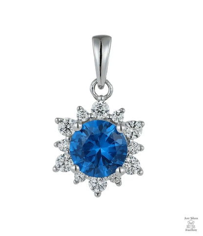 Silver Blue Natural Zircon Flower Pendant Just Silver Jewellery