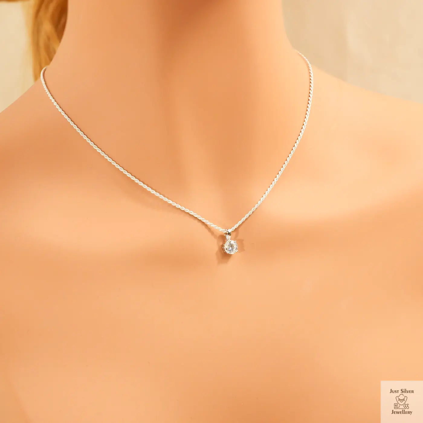 Silver Solitaire Natural Zircon Pendant