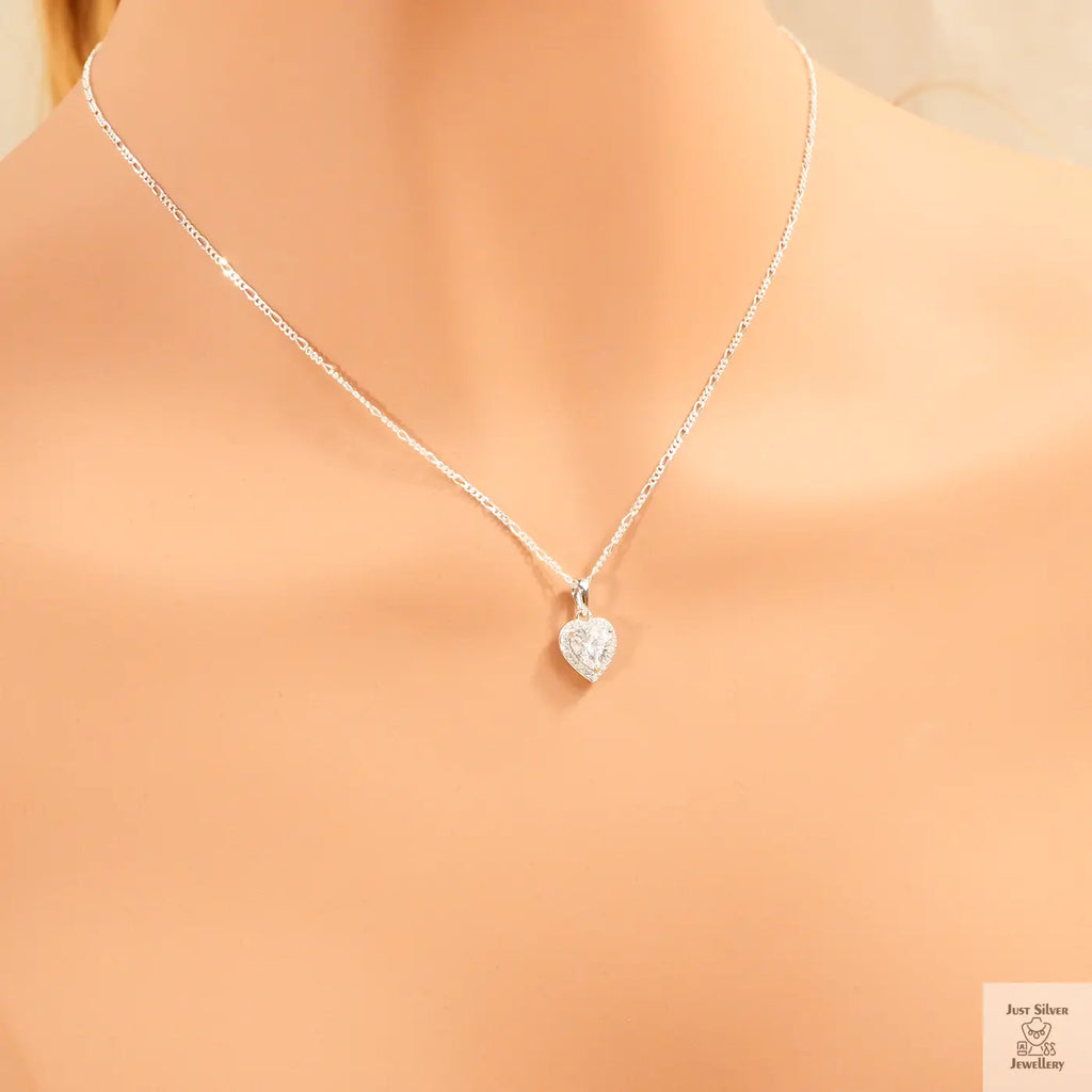 Silver Heart Natural Zircon Pendant Just Silver Jewellery