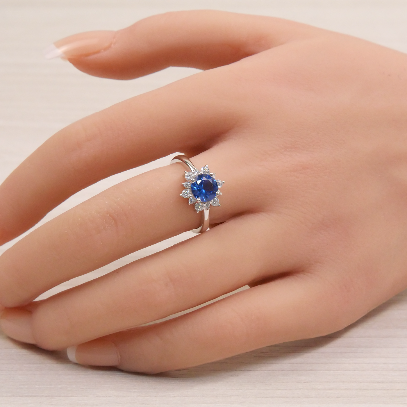 Silver Blue Natural Zircon Flower Ring
