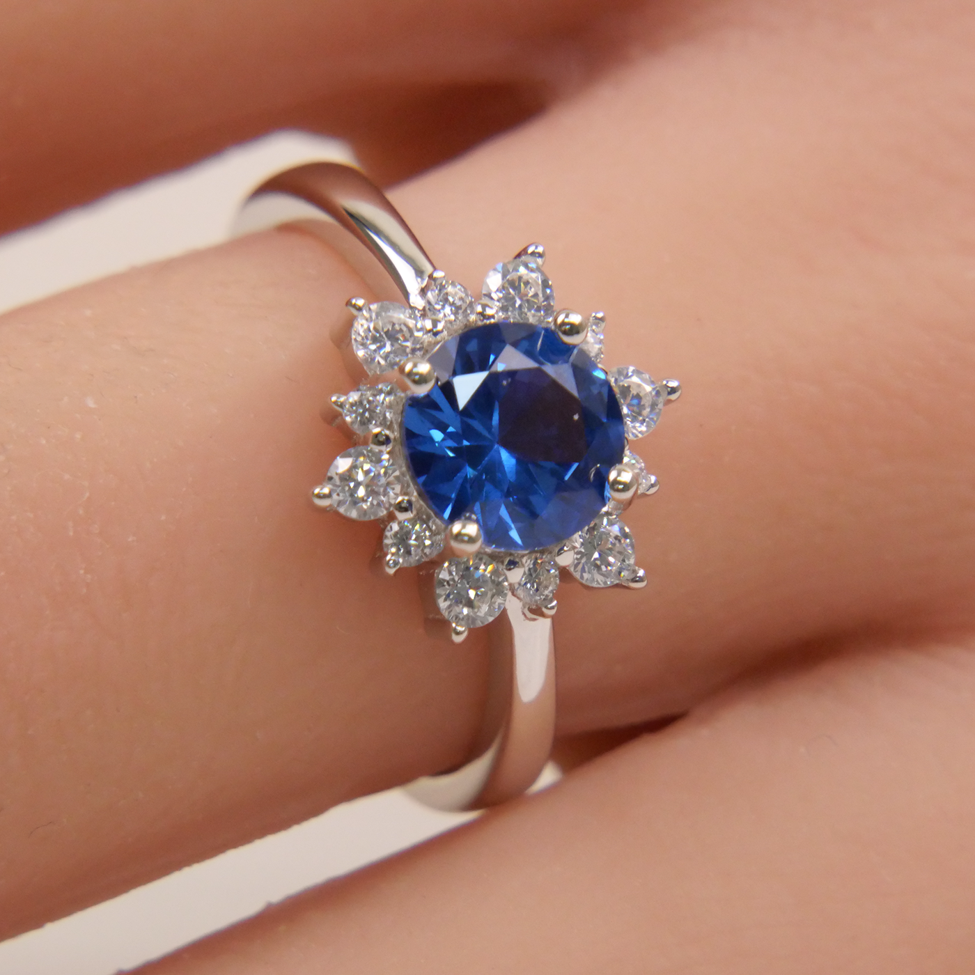 Silver Blue Natural Zircon Flower Ring
