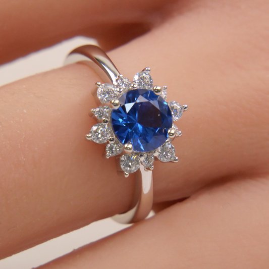 Silver Blue Natural Zircon Flower Ring
