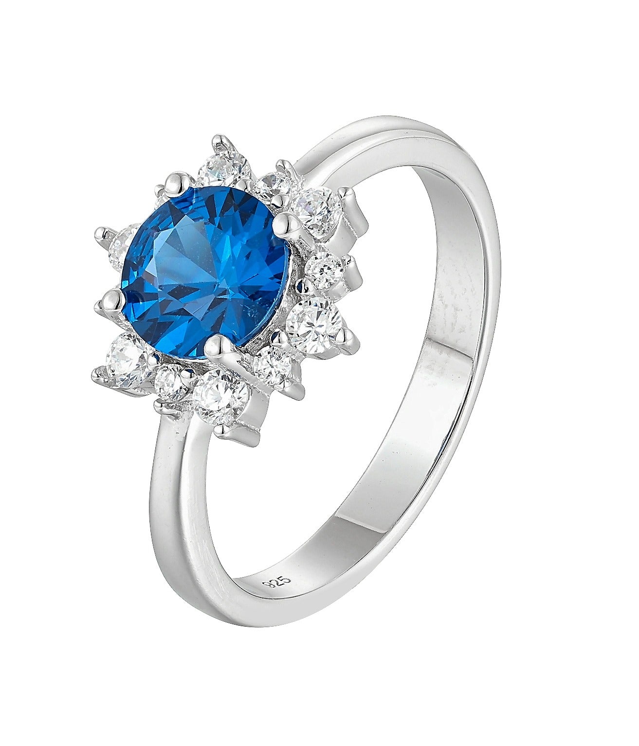Silver Blue Natural Zircon Flower Ring