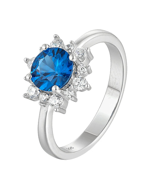 Silver Blue Natural Zircon Flower Ring