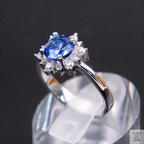 Silver Blue Natural Zircon Flower Ring Just Silver Jewellery