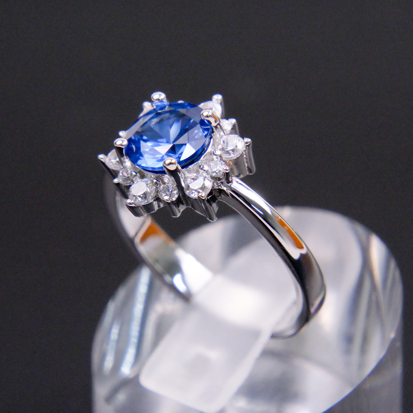 Silver Blue Natural Zircon Flower Ring