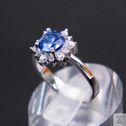 Silver Blue Natural Zircon Flower Ring Just Silver Jewellery