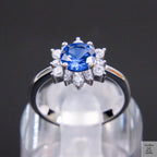 Silver Blue Natural Zircon Flower Ring Just Silver Jewellery