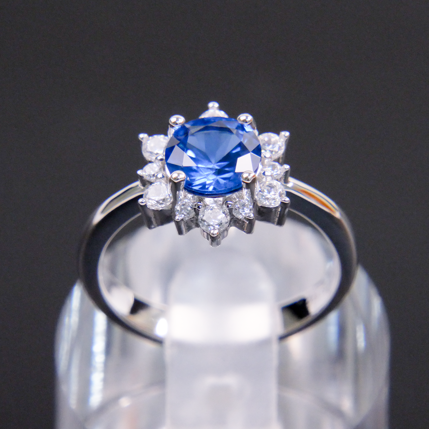Silver Blue Natural Zircon Flower Ring