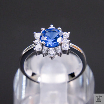 Silver Blue Natural Zircon Flower Ring Just Silver Jewellery